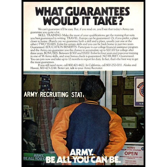 1982 US Army Recruiting Recruiter Vintage Print Ad Varsity Jacket Wall Art Photo - Picture 1 of 1